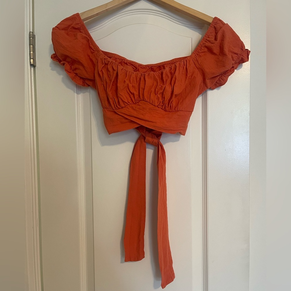 Rust Puff Sleeve Crop Top